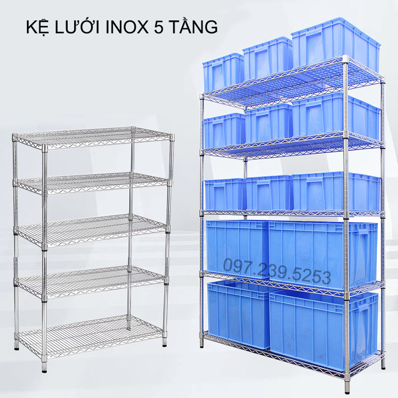 Kệ lưới inox 5 tầng chịu tải lắp đặt nhanh