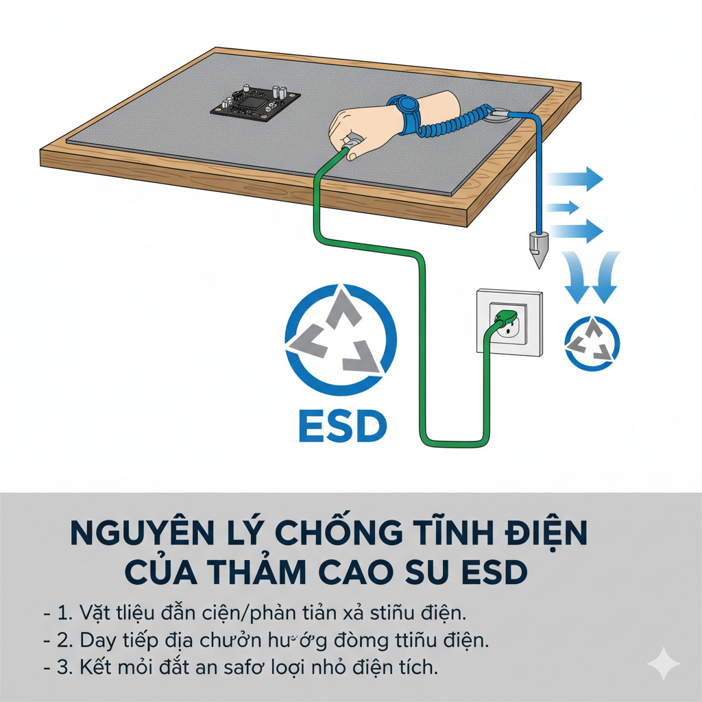 Nguyên lý chống tĩnh điện của thảm cao su ESD
