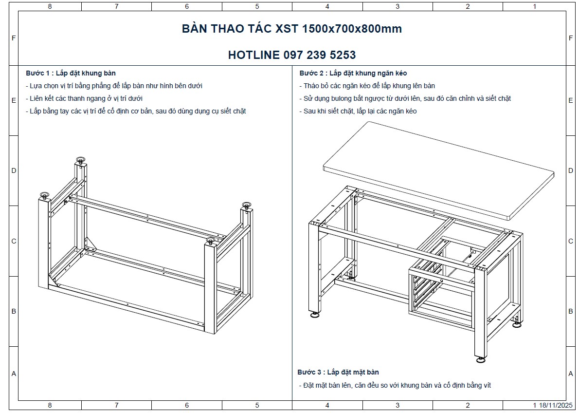 Hướng dẫn lắp ráp bàn thao tác có ngăn kéo
